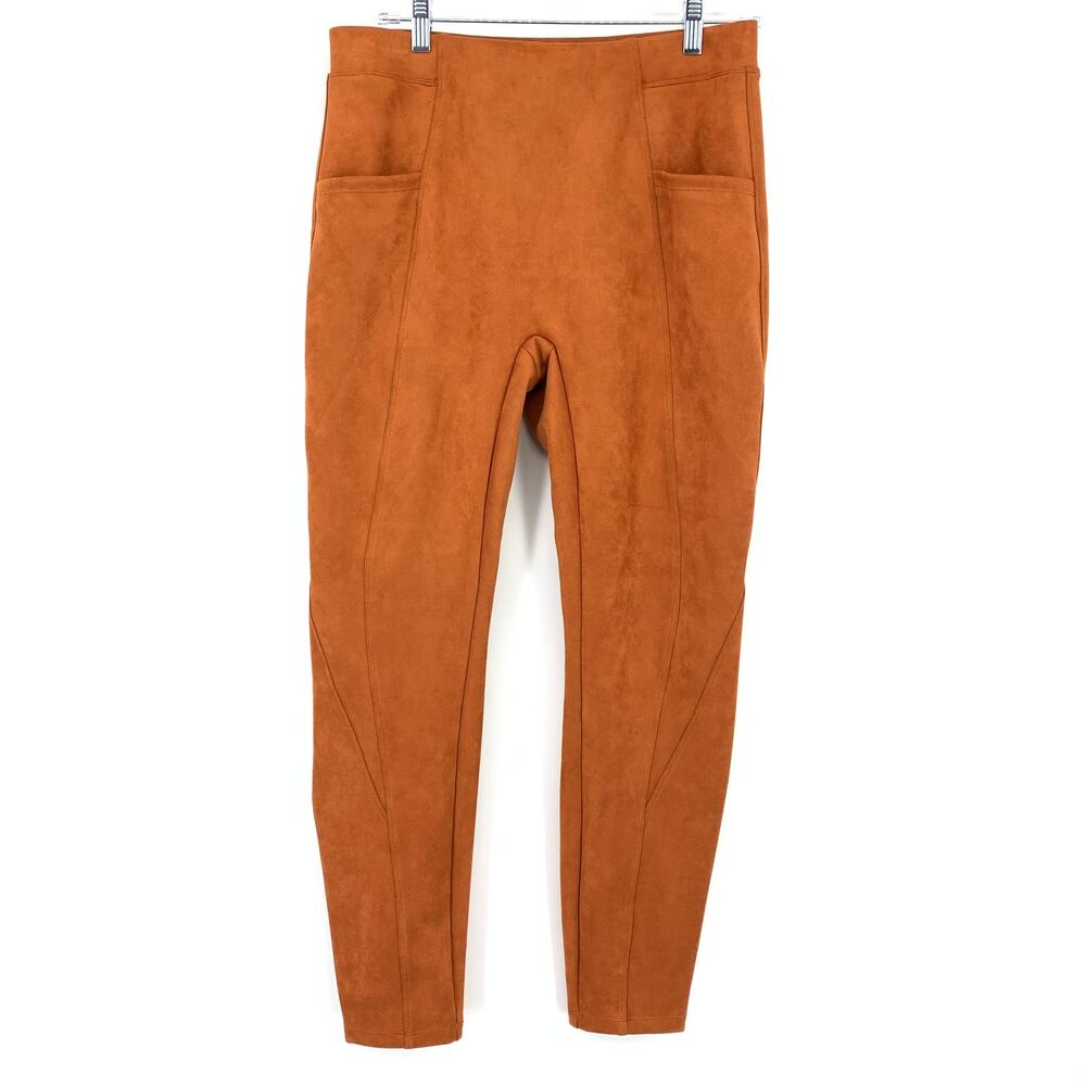 Halara High Waisted Tummy Control 7/8 Leggings Sz L Faux Suede Pockets Orange